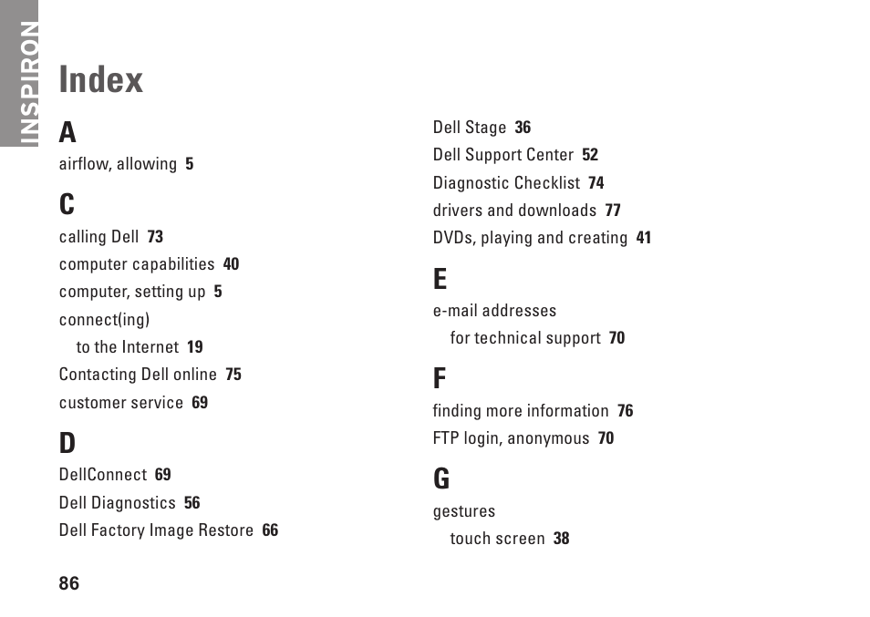 Index | Dell Inspiron One 2305 (Mid 2010) User Manual | Page 88 / 92