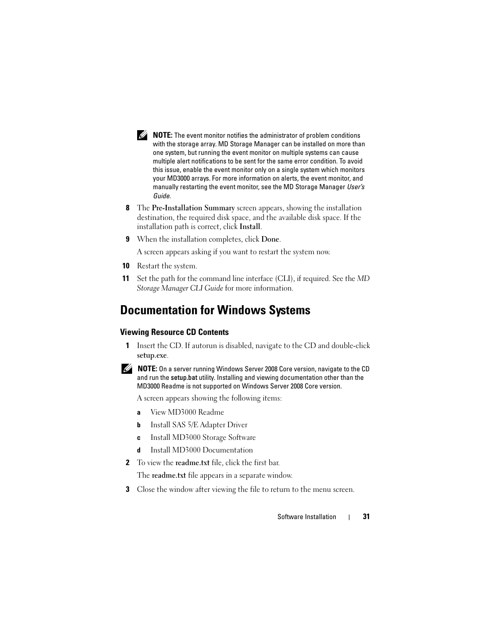 Documentation for windows systems, Viewing resource cd contents | Dell PowerVault MD3000 User Manual | Page 31 / 46
