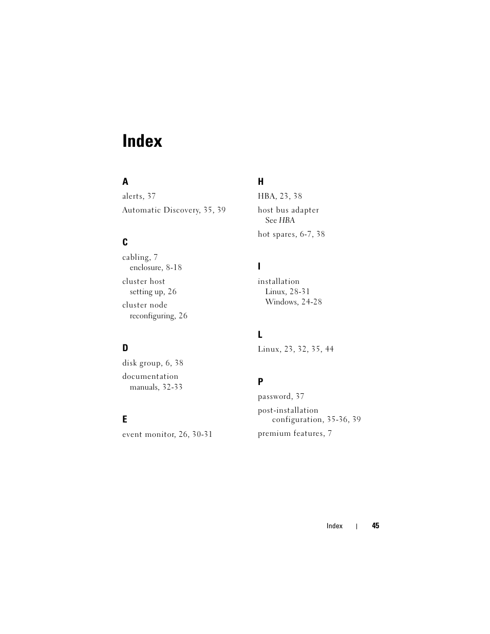 Index | Dell PowerVault MD3000 User Manual | Page 45 / 46