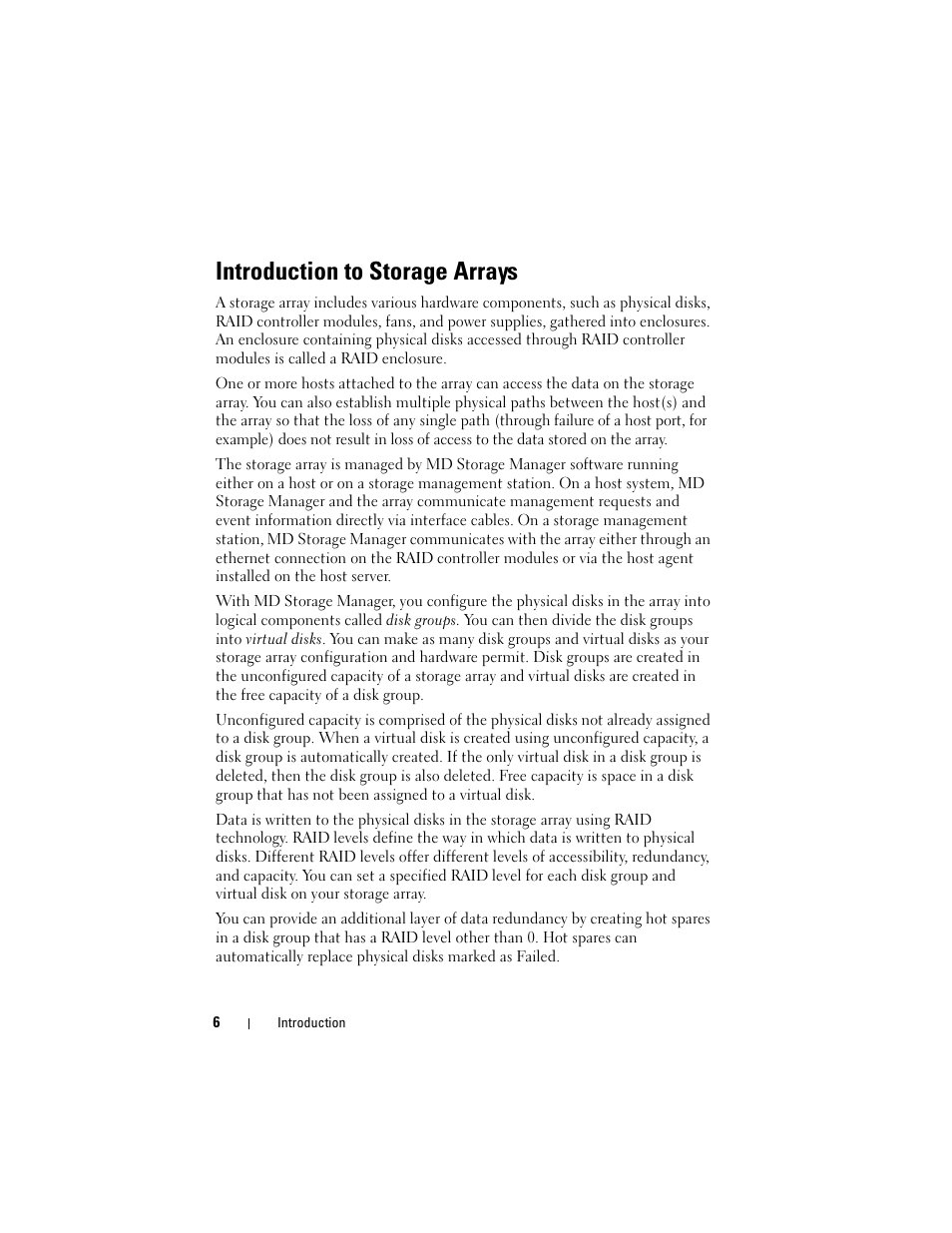 Introduction to storage arrays | Dell PowerVault MD3000 User Manual | Page 6 / 46
