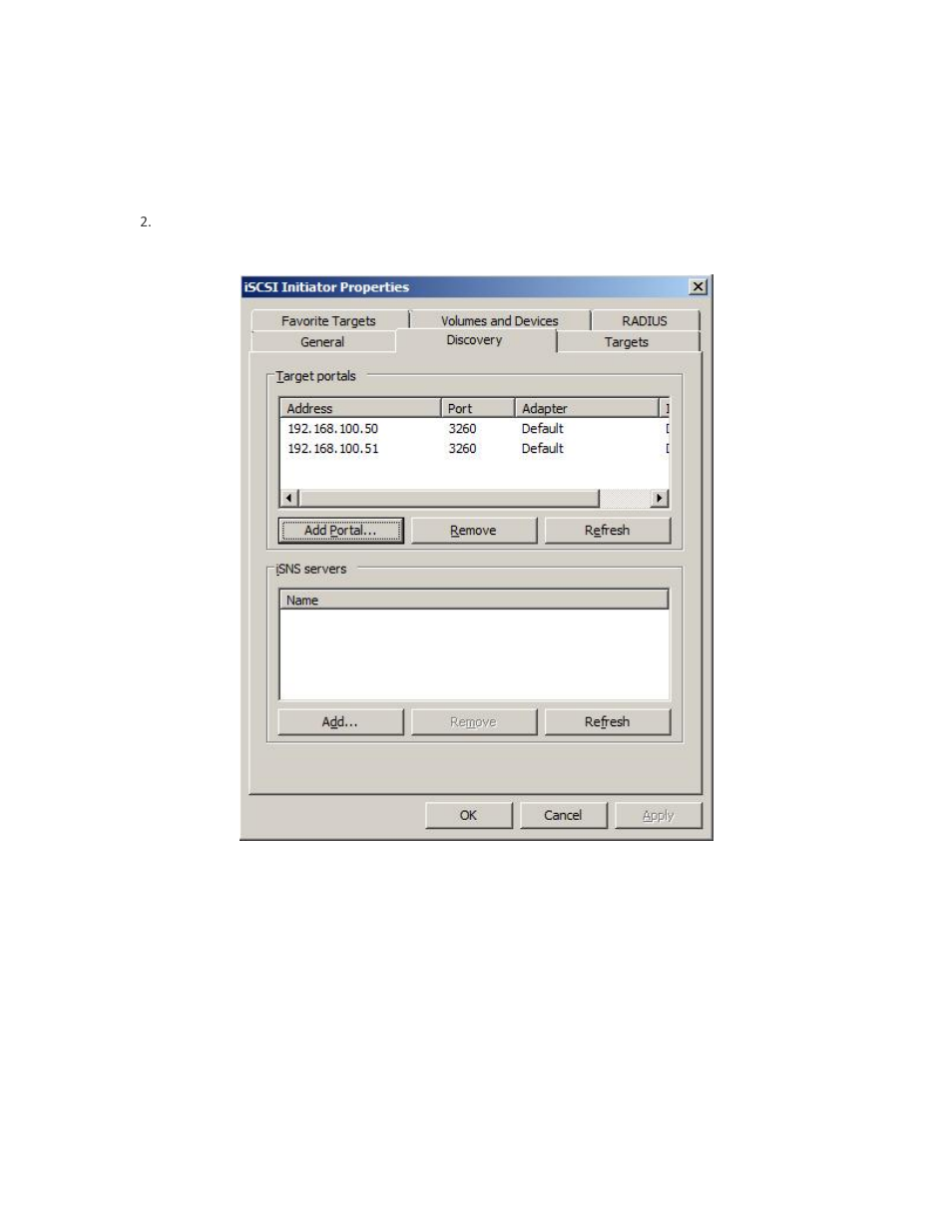 Figure 4: md3000i iscsi initiator target portals | Dell PowerVault DL2200 User Manual | Page 10 / 13