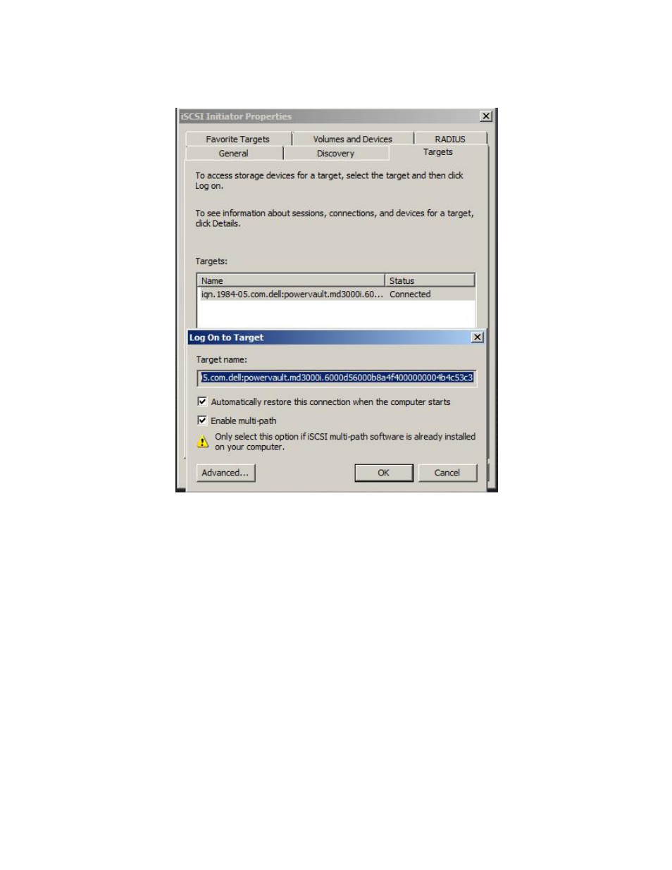Figure 5: logging on to the md3000i targets | Dell PowerVault DL2200 User Manual | Page 11 / 13