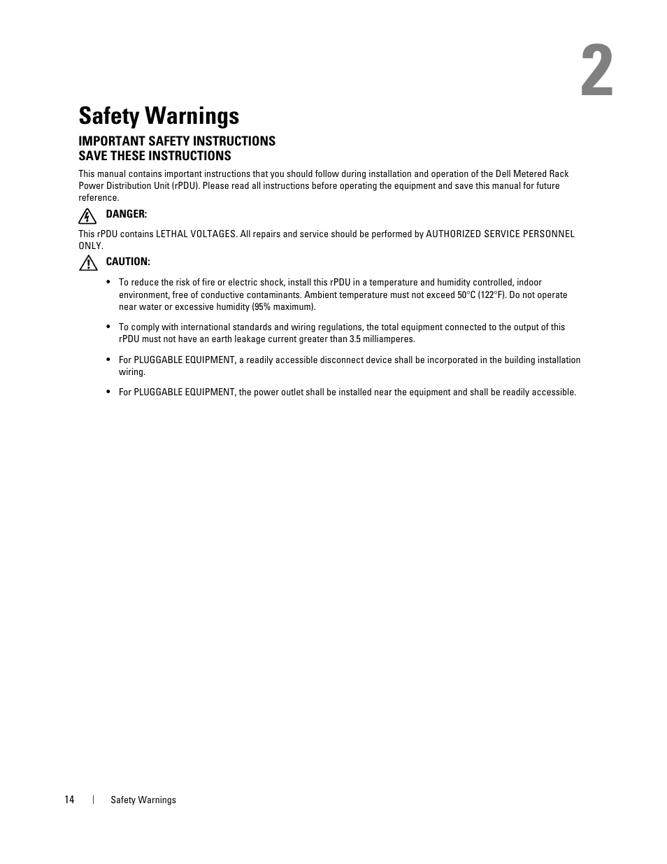 Safety warnings | Dell Metered PDU LCD User Manual | Page 14 / 90