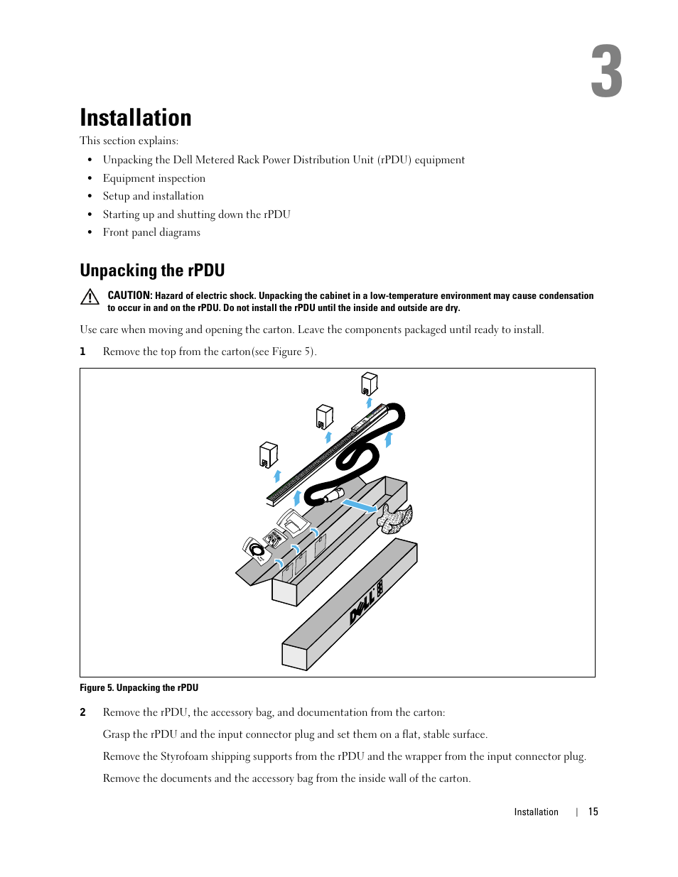 Installation, Unpacking the rpdu | Dell Metered PDU LCD User Manual | Page 15 / 90