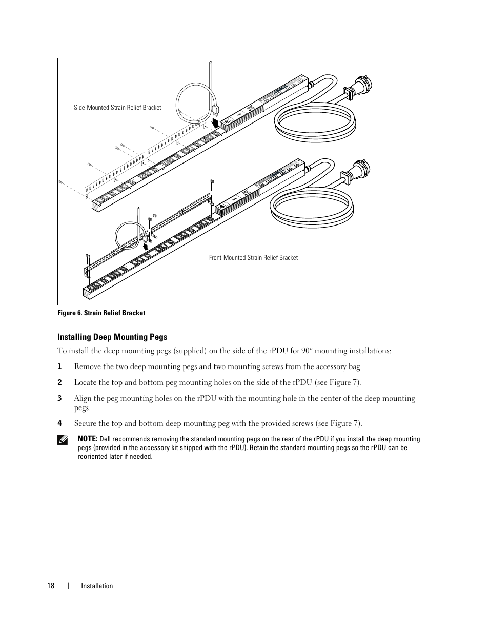Installing deep mounting pegs | Dell Metered PDU LCD User Manual | Page 18 / 90