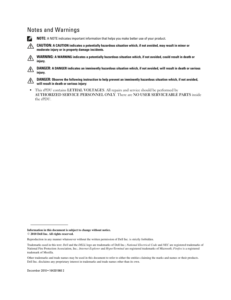 Notes and warnings | Dell Metered PDU LCD User Manual | Page 2 / 90