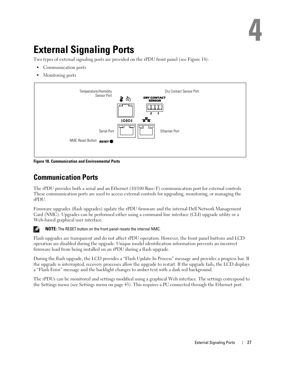 External signaling ports, Communication ports | Dell Metered PDU LCD User Manual | Page 27 / 90
