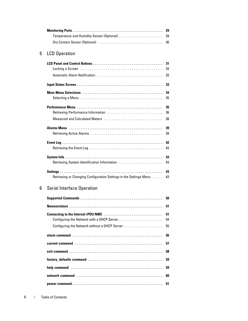 5lcd operation, 6serial interface operation | Dell Metered PDU LCD User Manual | Page 4 / 90