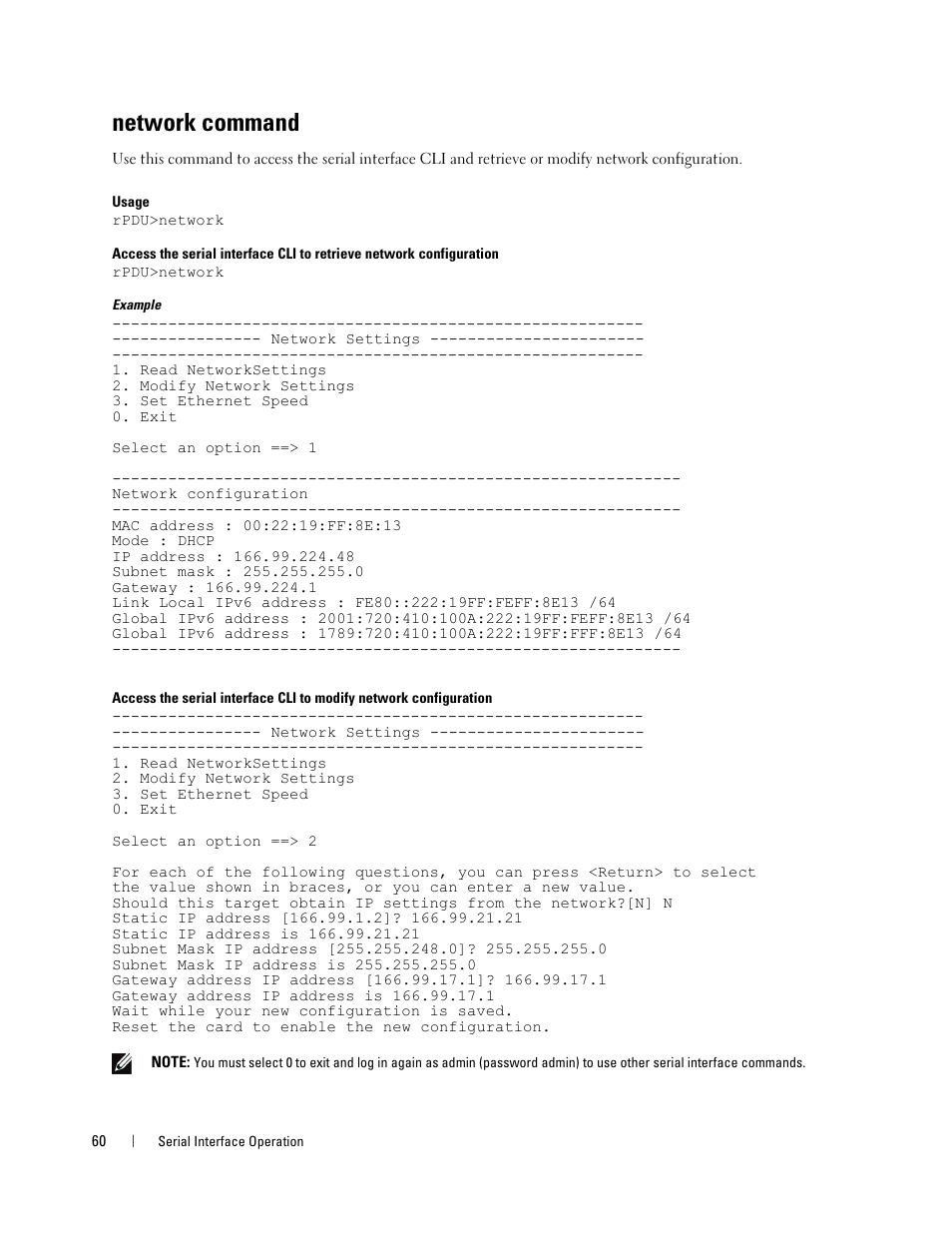 Network command | Dell Metered PDU LCD User Manual | Page 60 / 90
