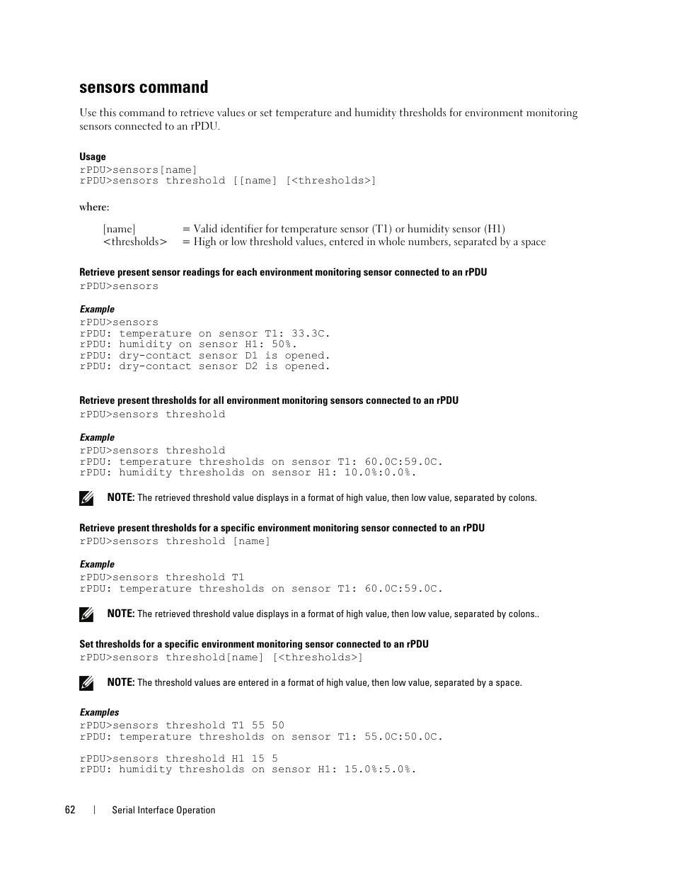 Sensors command | Dell Metered PDU LCD User Manual | Page 62 / 90