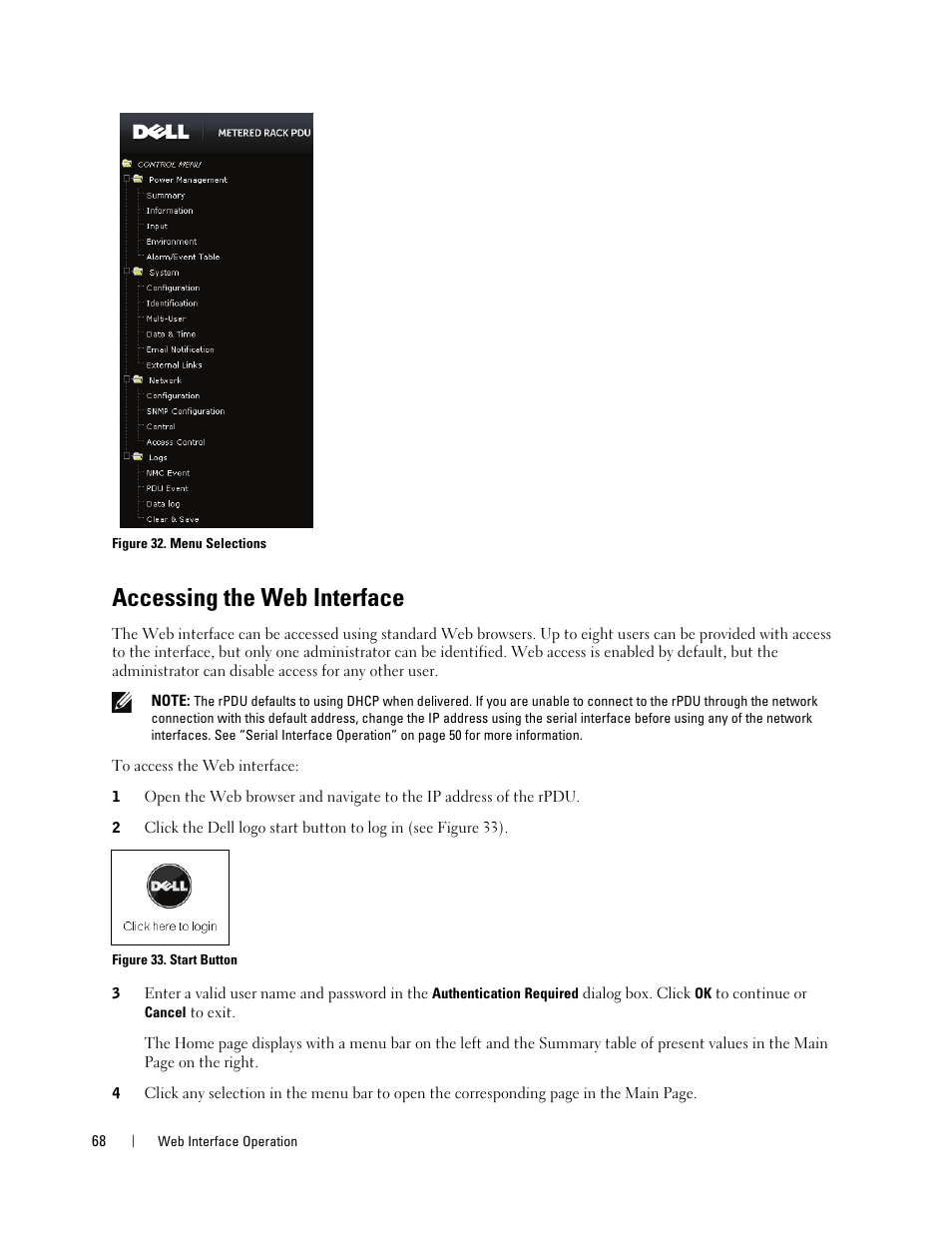 Accessing the web interface | Dell Metered PDU LCD User Manual | Page 68 / 90