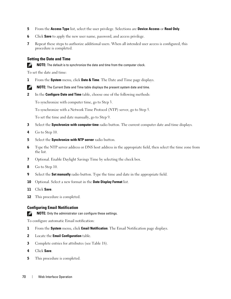 Setting the date and time, Configuring email notification | Dell Metered PDU LCD User Manual | Page 70 / 90