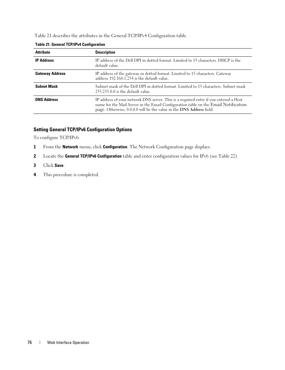 Setting general tcp/ipv6 configuration options | Dell Metered PDU LCD User Manual | Page 76 / 90