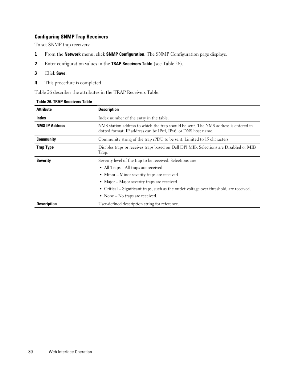 Configuring snmp trap receivers | Dell Metered PDU LCD User Manual | Page 80 / 90