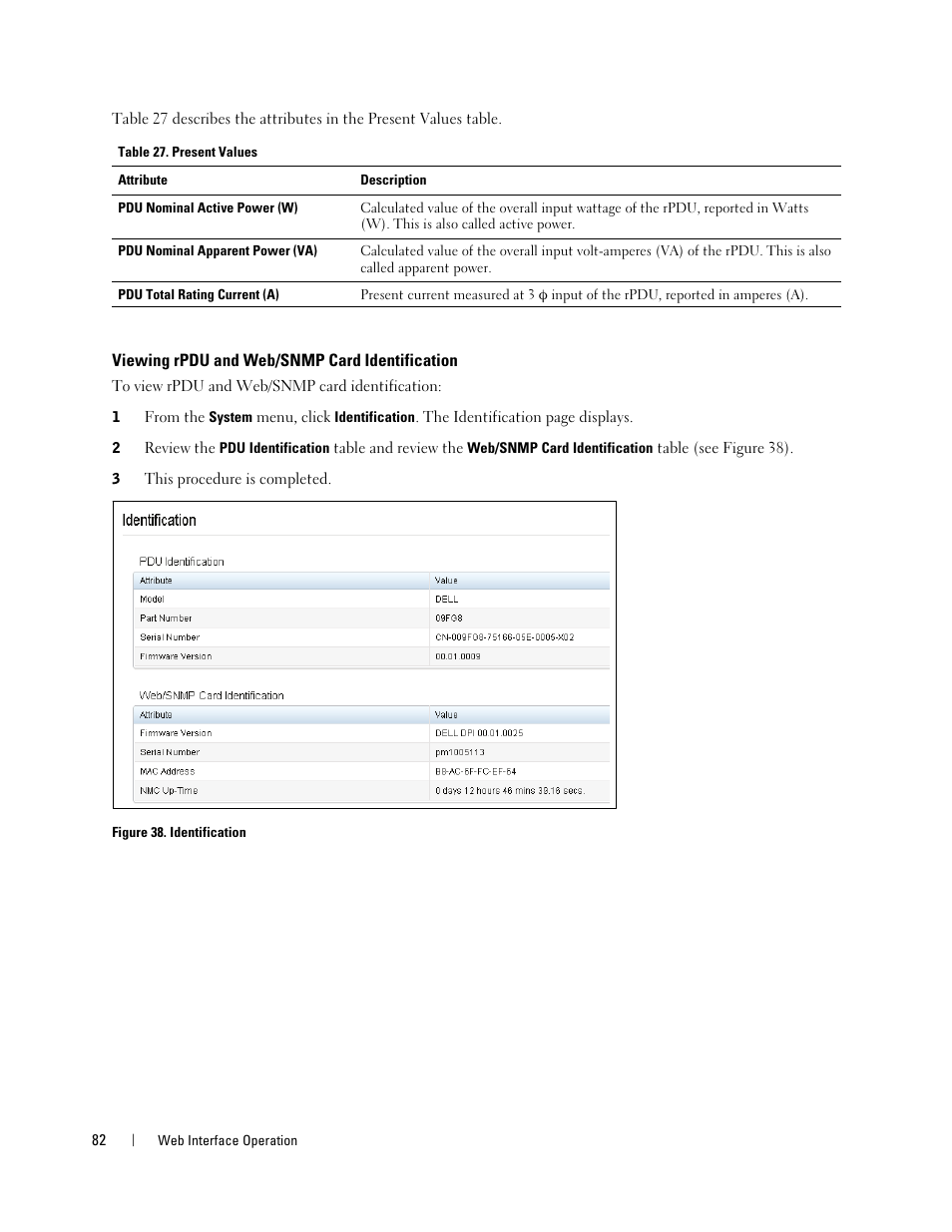 Viewing rpdu and web/snmp card identification | Dell Metered PDU LCD User Manual | Page 82 / 90