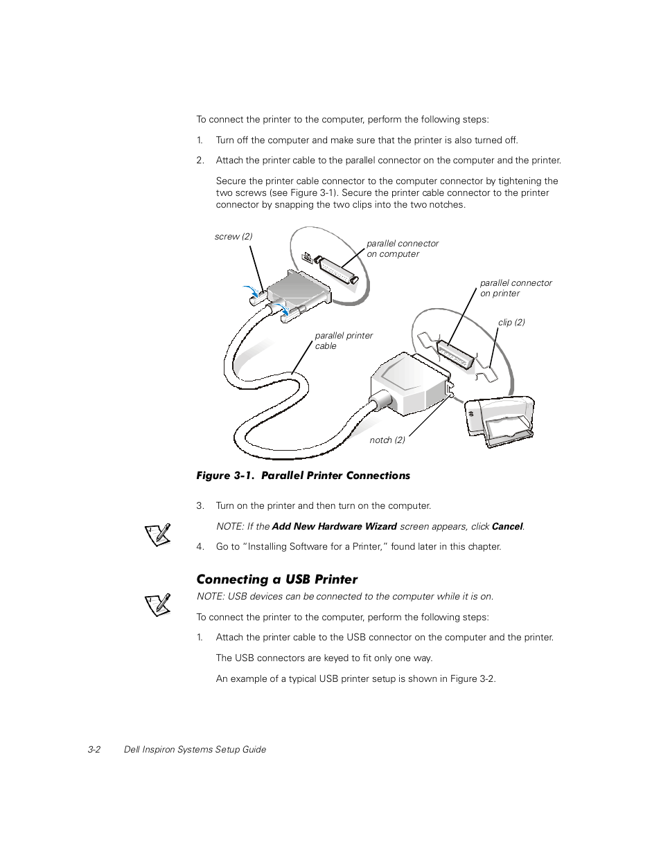 Connecting a usb printer, Connecting a usb printer -2 | Dell Inspiron 2000 User Manual | Page 12 / 18