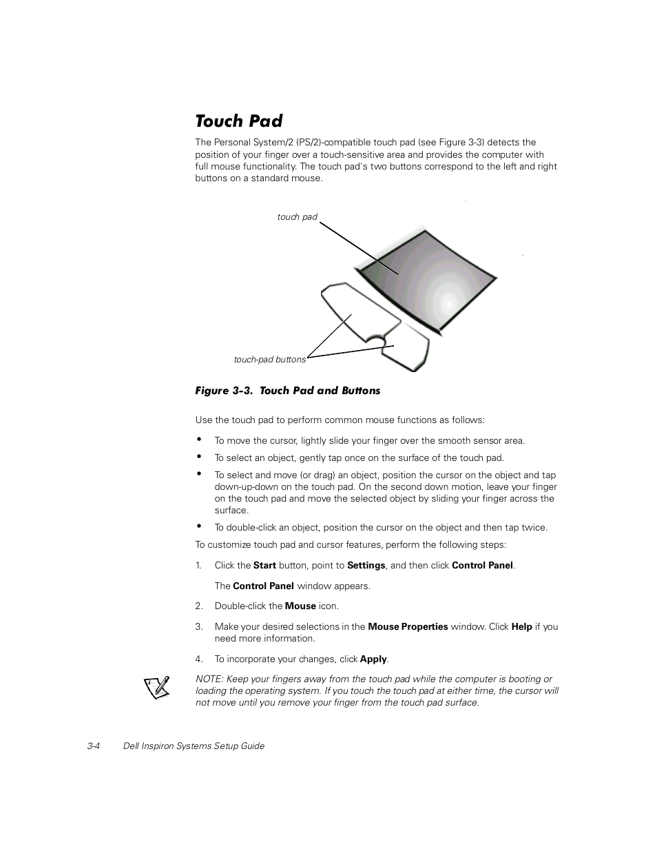 Touch pad, Touch pad -4 | Dell Inspiron 2000 User Manual | Page 14 / 18