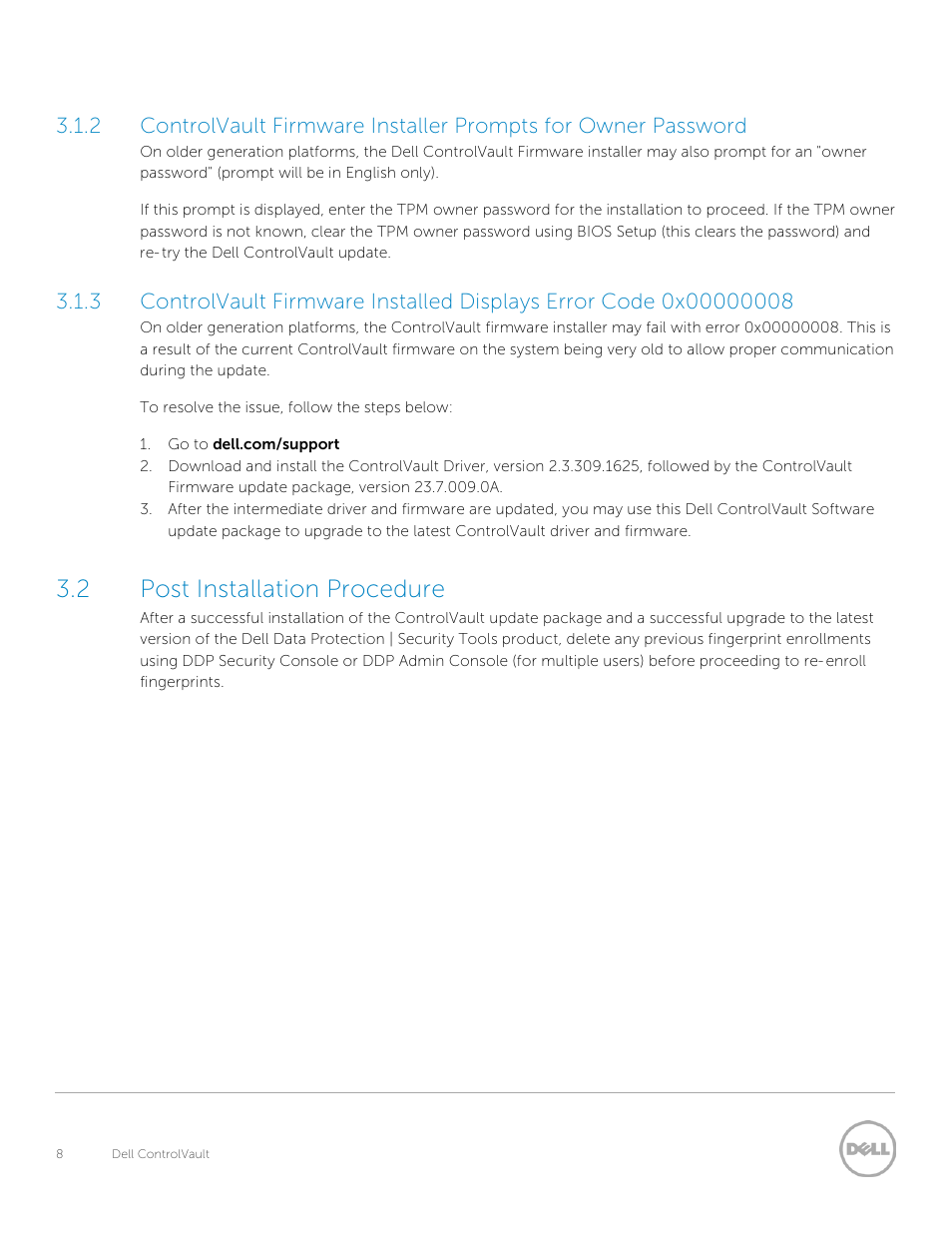Post installation procedure, 2 post installation procedure | Dell Precision M6800 (Late 2013) User Manual | Page 8 / 8