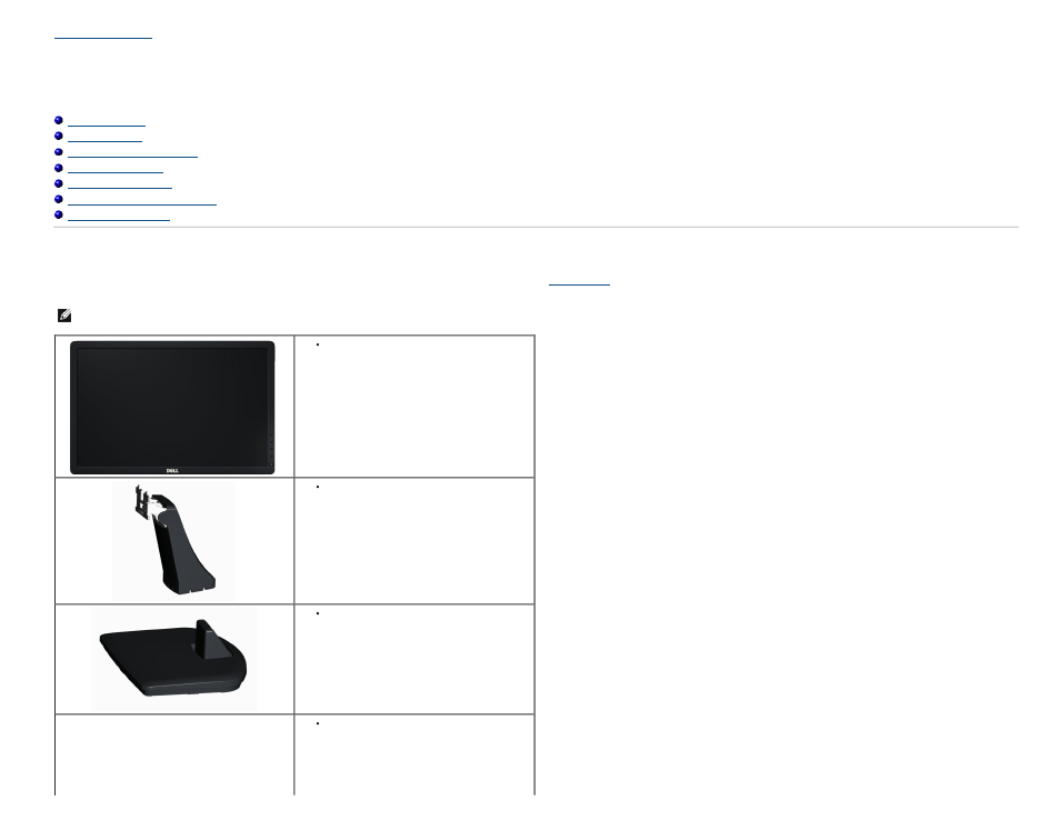 About, About your monitor, Package contents | Dell E2213 Monitor User Manual | Page 2 / 55