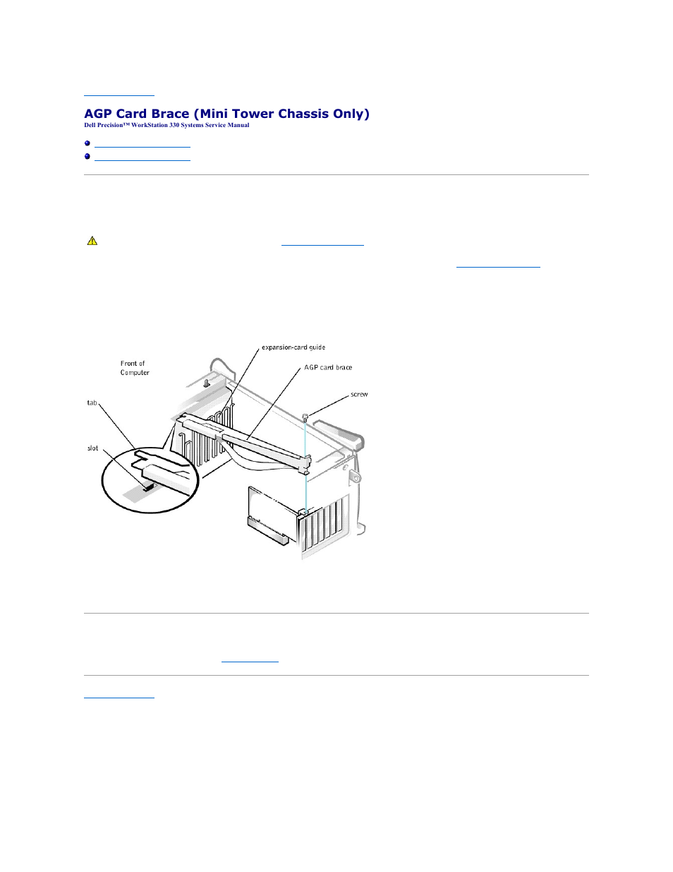 Agp card brace (mini tower chassis only) | Dell Precision 330 User Manual | Page 2 / 72