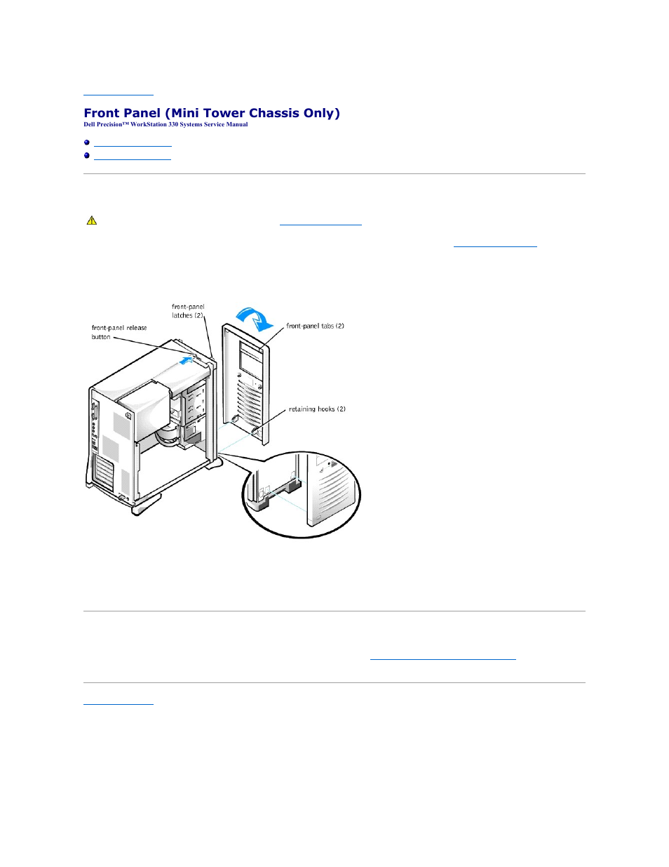 Front panel (mini tower chassis only) | Dell Precision 330 User Manual | Page 35 / 72