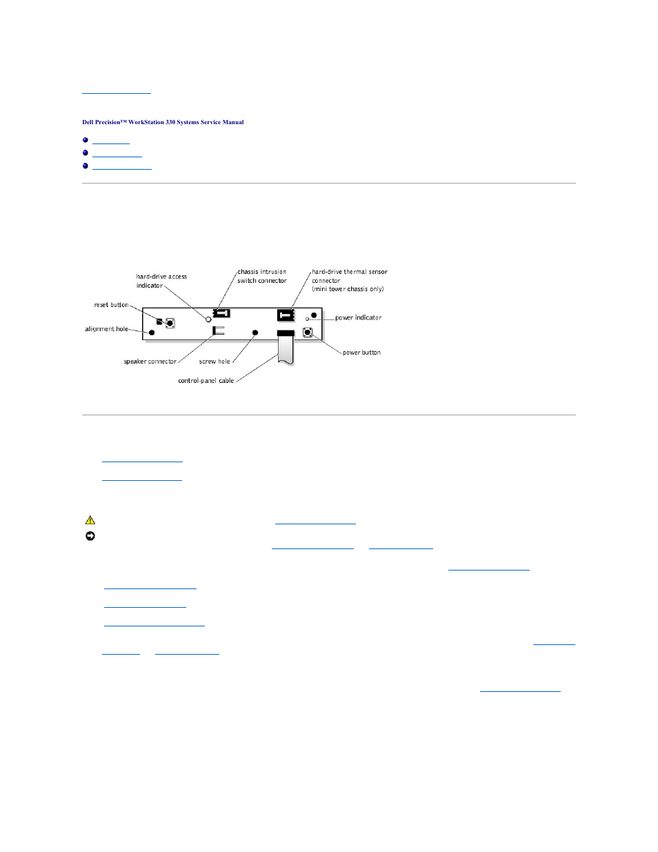 Control panel | Dell Precision 330 User Manual | Page 7 / 72
