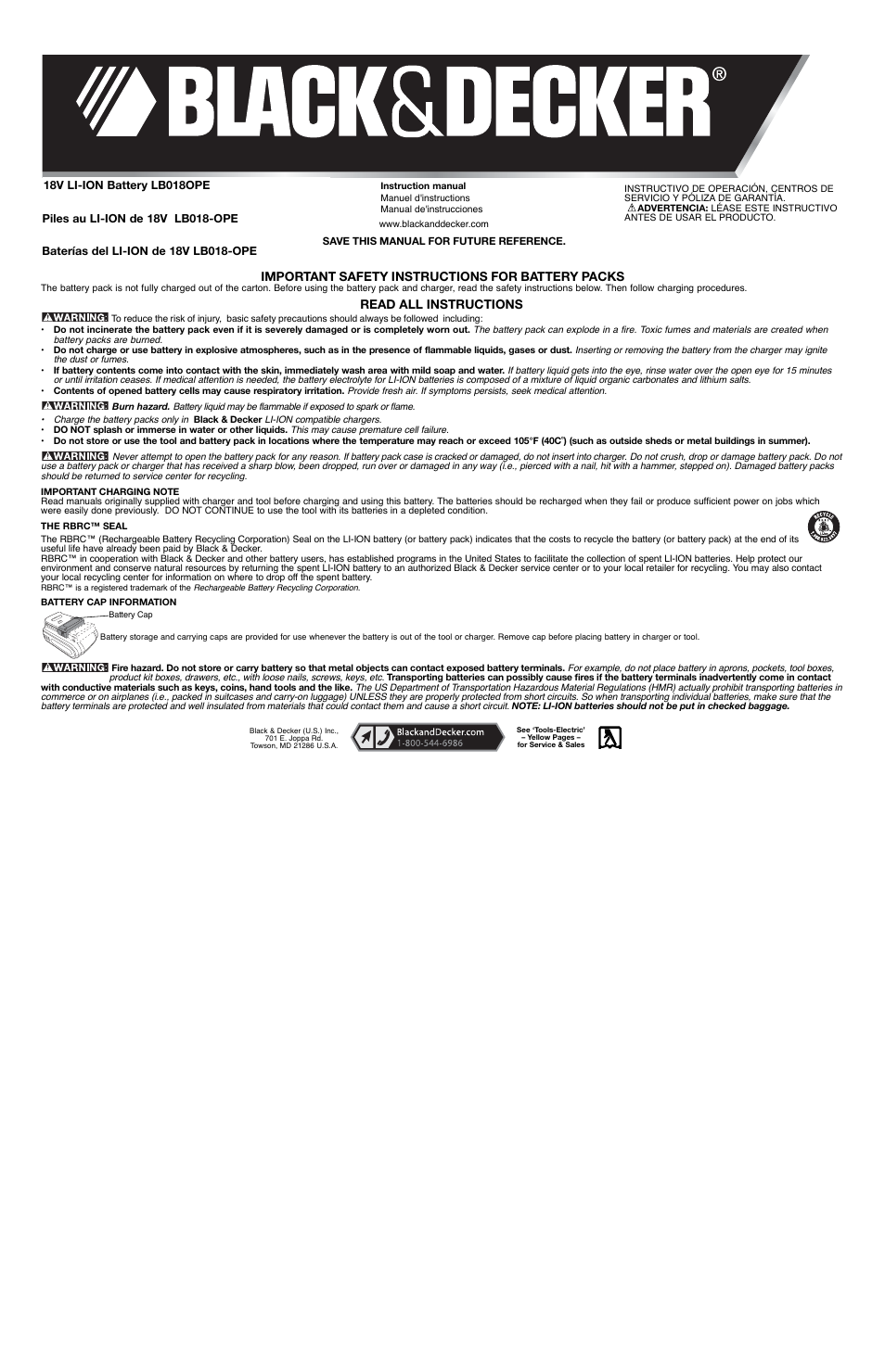 Black & Decker LB018OPE User Manual | 2 pages