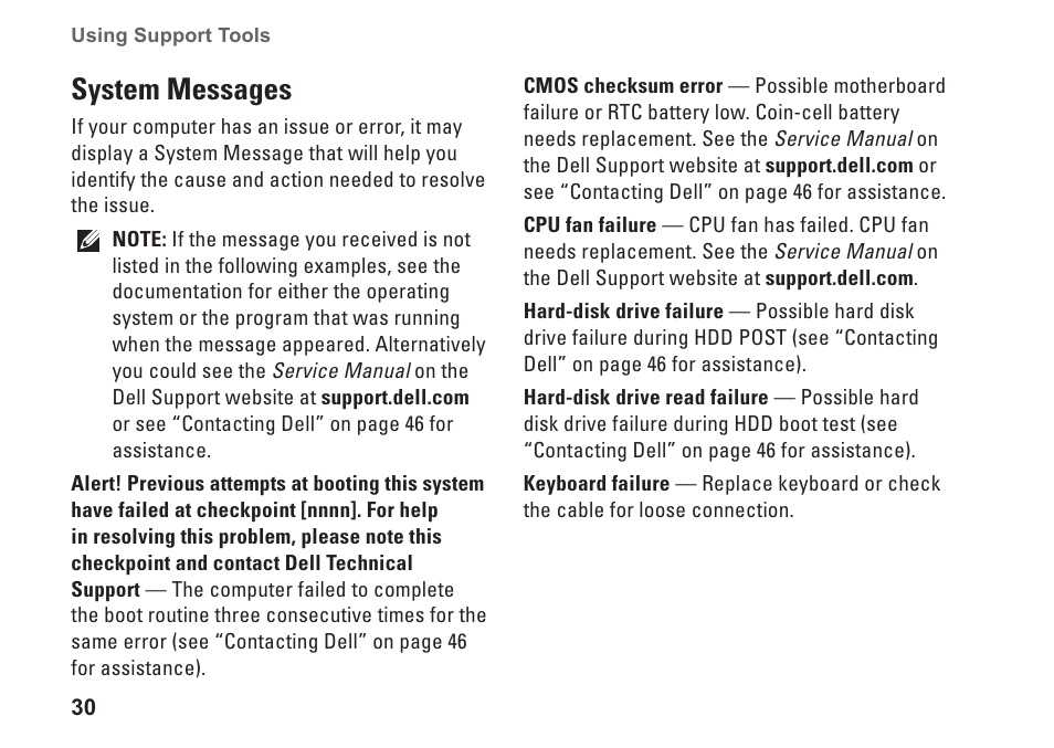 System messages | Dell Inspiron 545 (Early 2009) User Manual | Page 32 / 64
