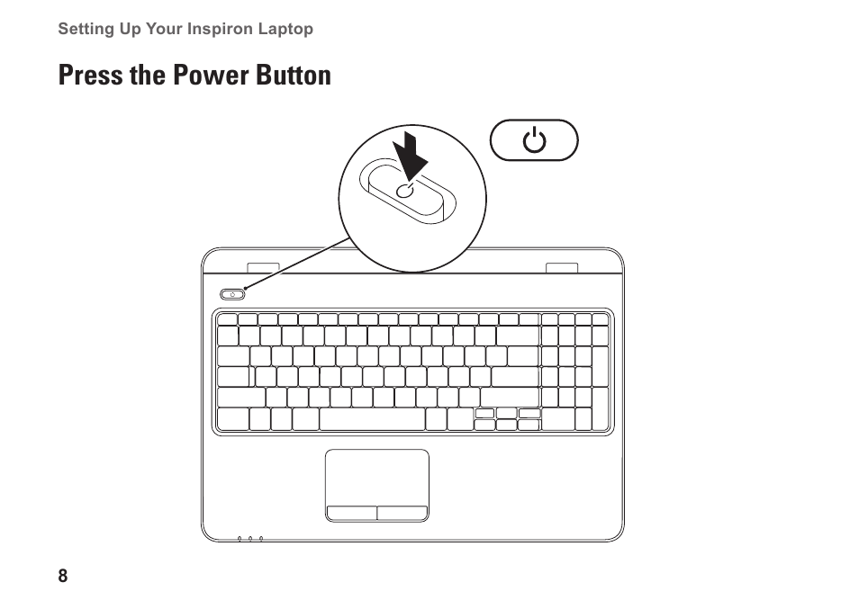 Press the power button | Dell Inspiron 15 (M5010, Early 2010) User Manual | Page 10 / 96