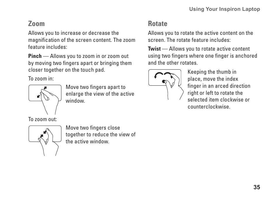 Zoom, Rotate | Dell Inspiron 15 (M5010, Early 2010) User Manual | Page 37 / 96