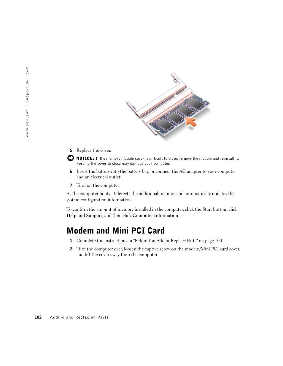 Modem and mini pci card | Dell Inspiron 5100 User Manual | Page 102 / 160