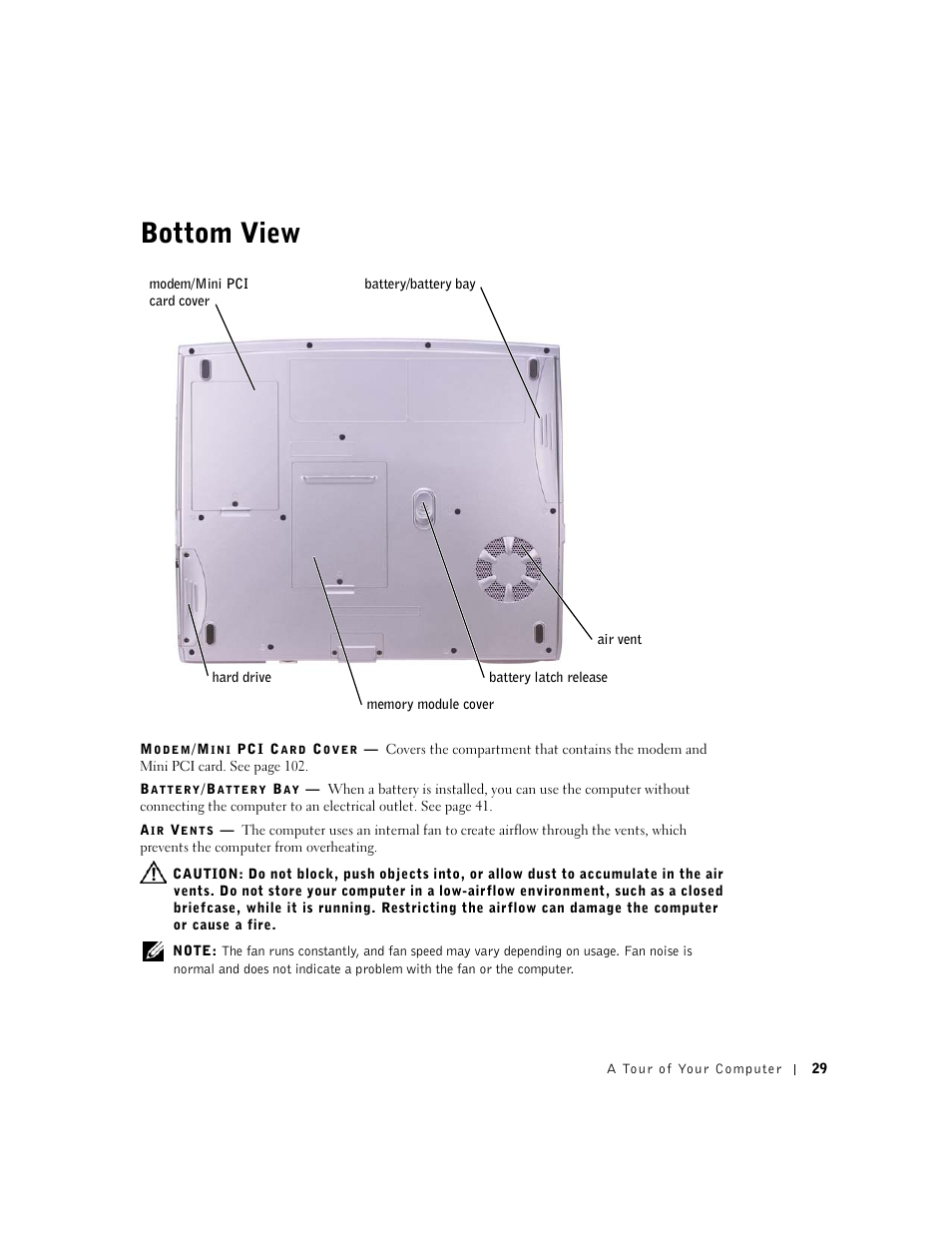 Bottom view | Dell Inspiron 5100 User Manual | Page 29 / 160