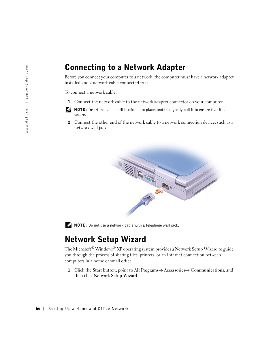 Connecting to a network adapter, Network setup wizard | Dell Inspiron 5100 User Manual | Page 66 / 160