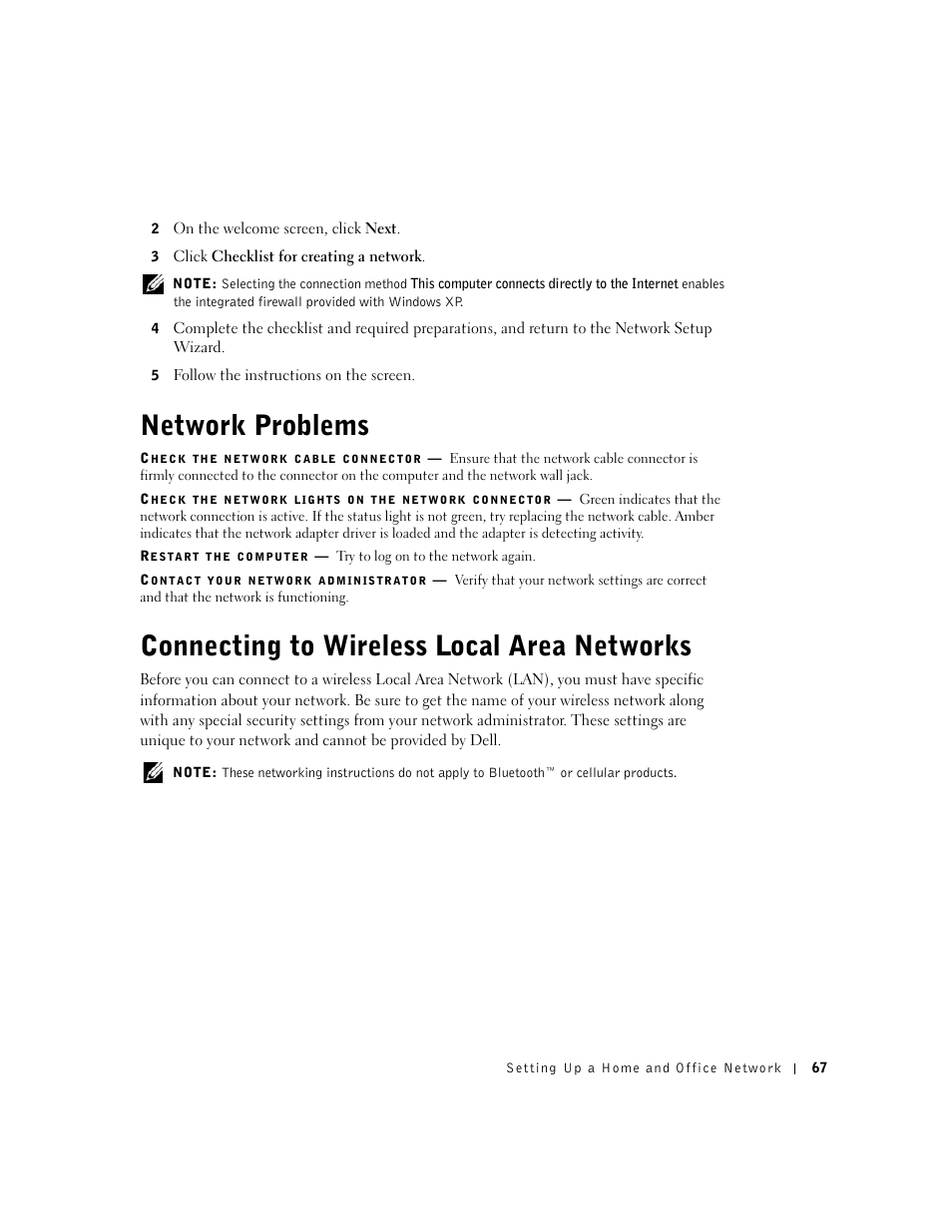 Network problems, Connecting to wireless local area networks | Dell Inspiron 5100 User Manual | Page 67 / 160