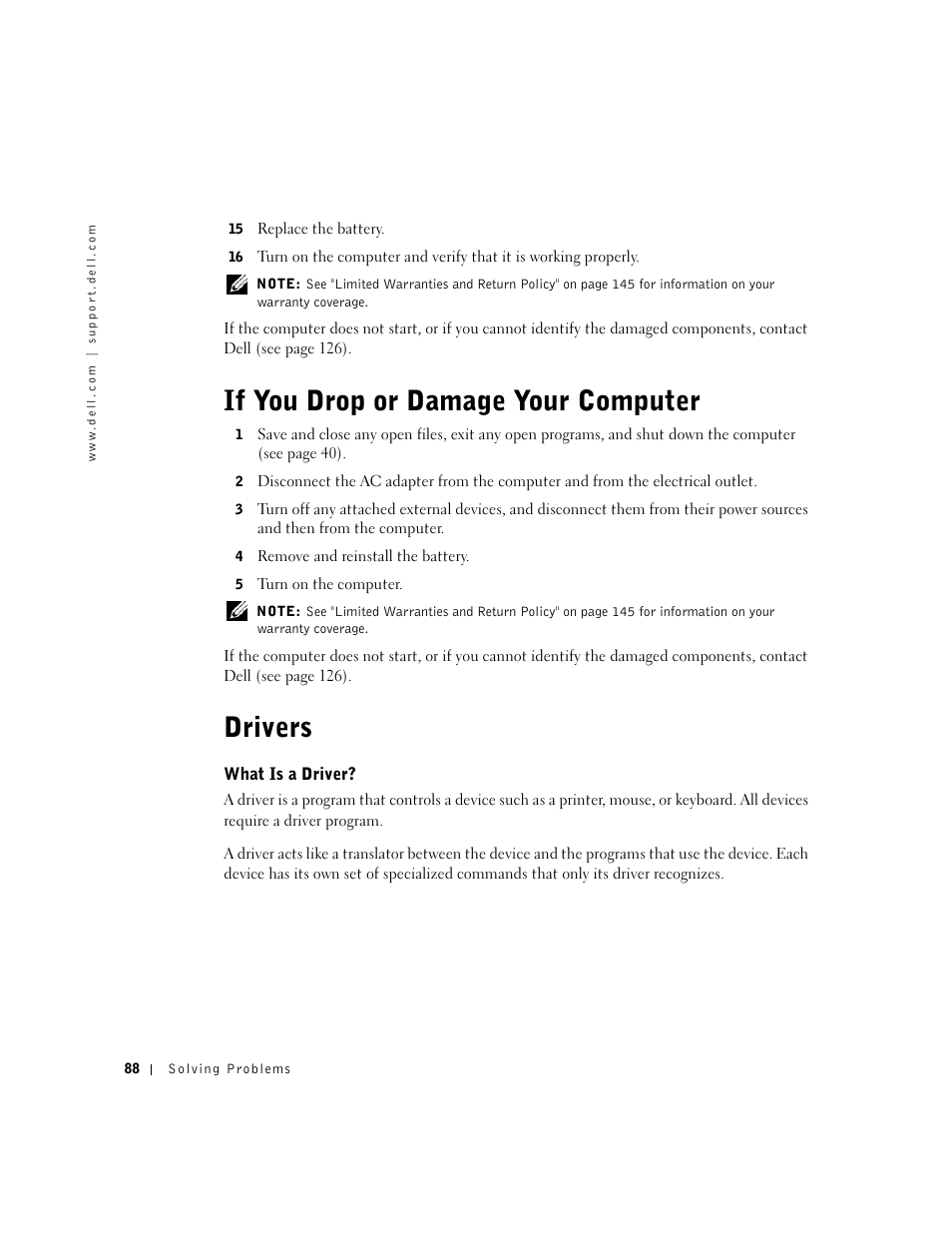 If you drop or damage your computer, Drivers, What is a driver | If you drop or damage your computer drivers | Dell Inspiron 5100 User Manual | Page 88 / 160