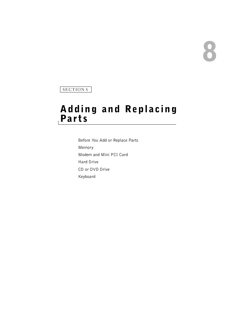 Adding and replacing parts, 8 adding and replacing parts | Dell Inspiron 5100 User Manual | Page 99 / 160