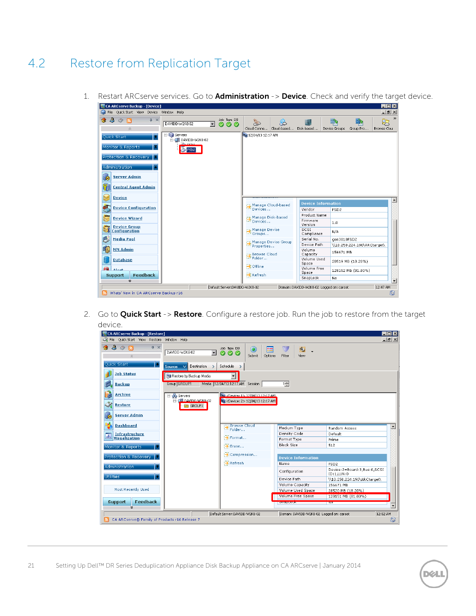2 restore from replication target | Dell DR4000 User Manual | Page 21 / 24