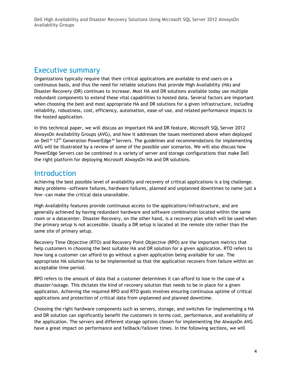 Executive summary, Introduction | Dell POWEREDGE R720XD User Manual | Page 4 / 16