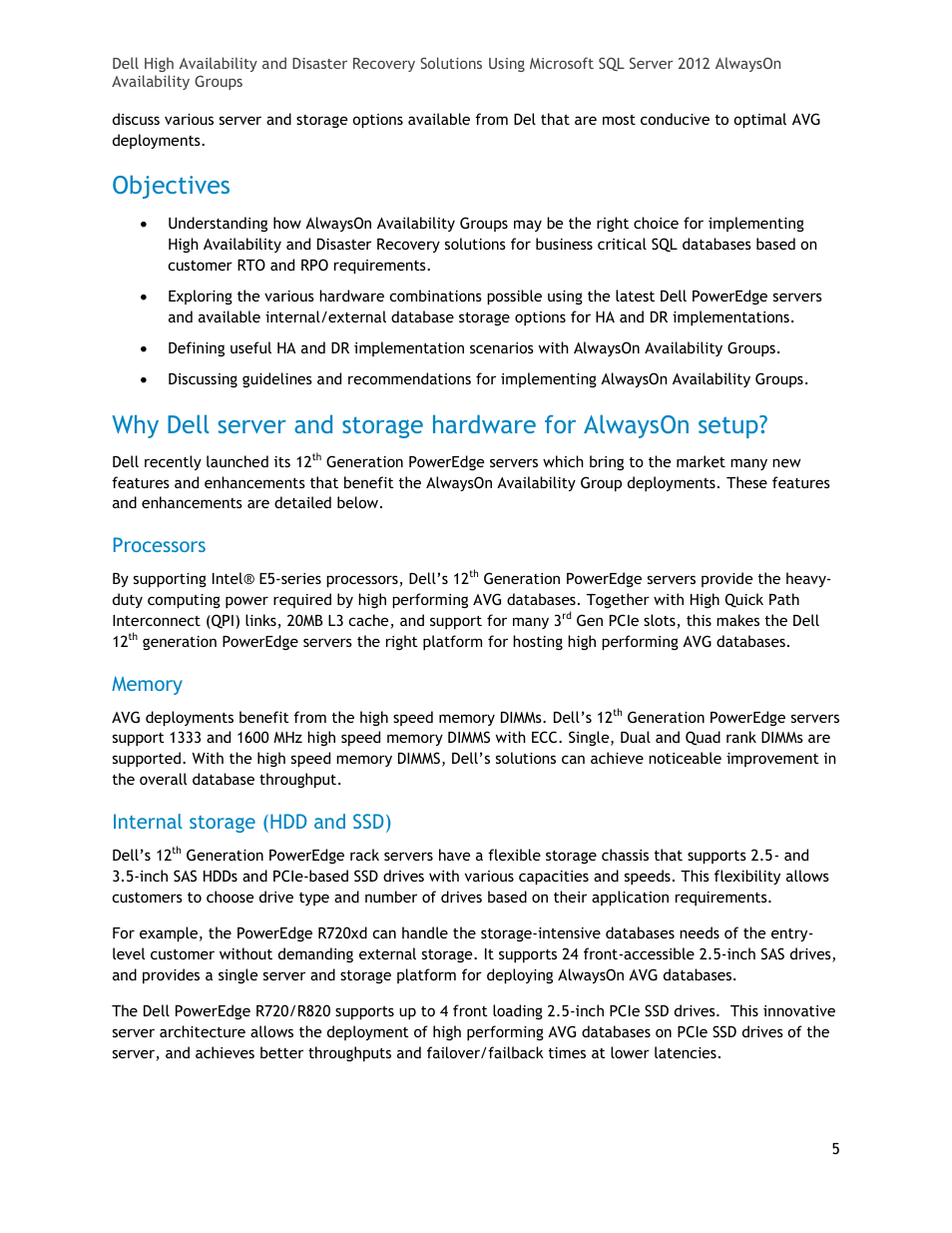 Objectives, Processors, Memory | Internal storage (hdd and ssd) | Dell POWEREDGE R720XD User Manual | Page 5 / 16