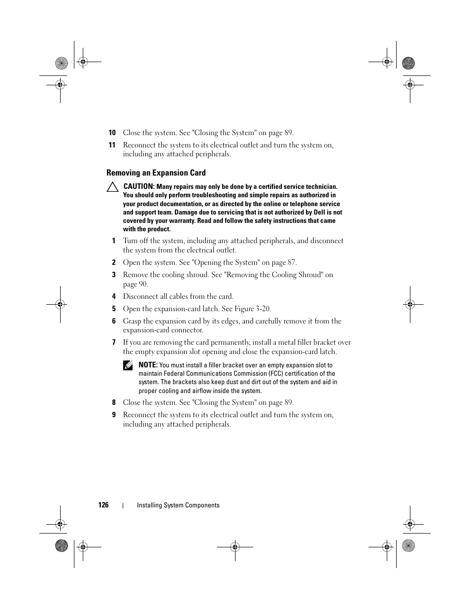 Removing an expansion card | Dell PowerEdge R510 User Manual | Page 126 / 216