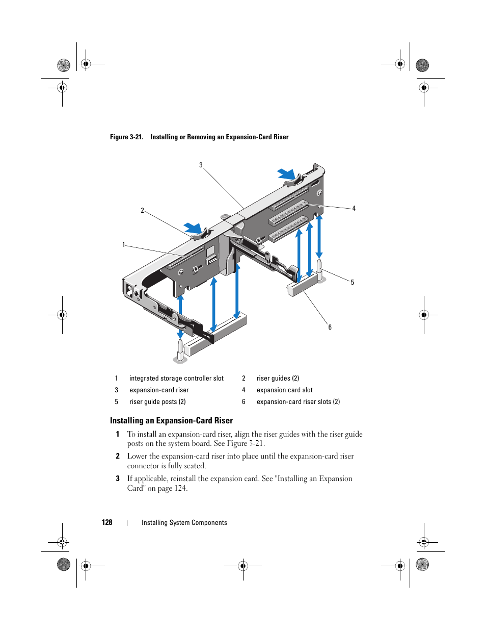 Installing an expansion-card riser, Figure 3-21 | Dell PowerEdge R510 User Manual | Page 128 / 216