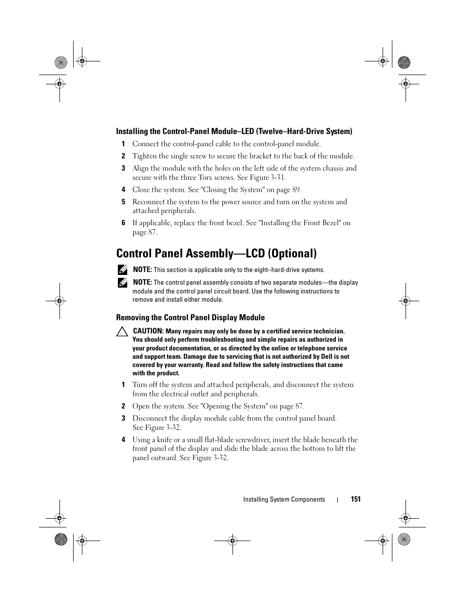Control panel assembly-lcd (optional), Removing the control panel display module, Control panel assembly—lcd (optional) | Dell PowerEdge R510 User Manual | Page 151 / 216