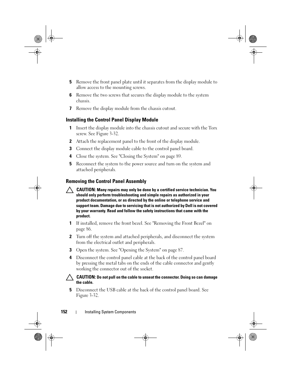 Installing the control panel display module, Removing the control panel assembly | Dell PowerEdge R510 User Manual | Page 152 / 216