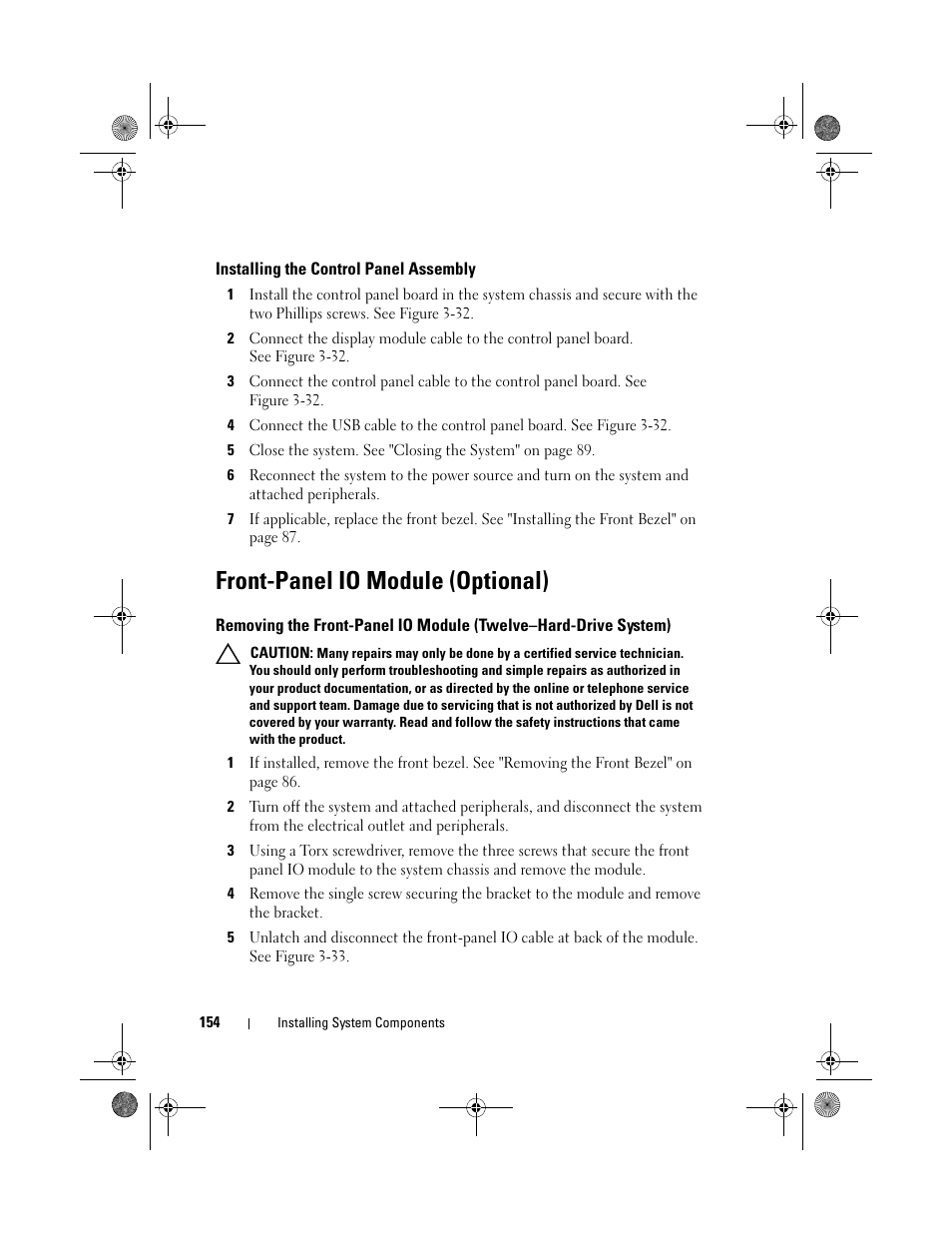 Installing the control panel assembly, Front-panel io module (optional) | Dell PowerEdge R510 User Manual | Page 154 / 216
