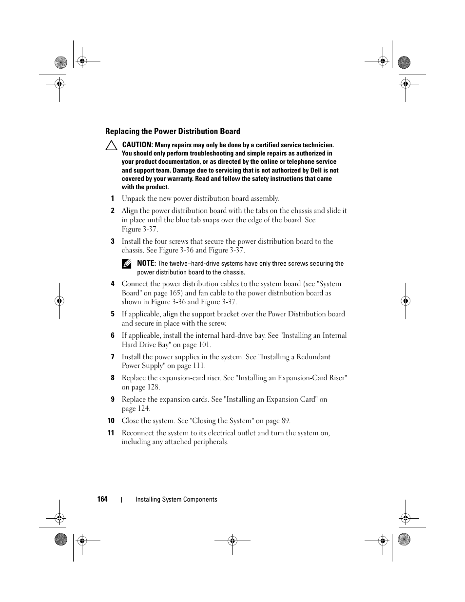 Replacing the power distribution board | Dell PowerEdge R510 User Manual | Page 164 / 216