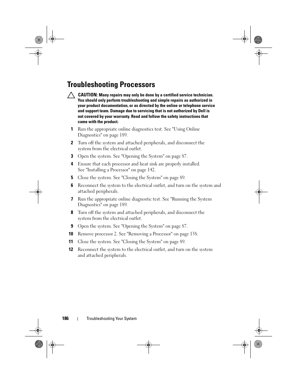 Troubleshooting processors, See "troubleshooting processors | Dell PowerEdge R510 User Manual | Page 186 / 216