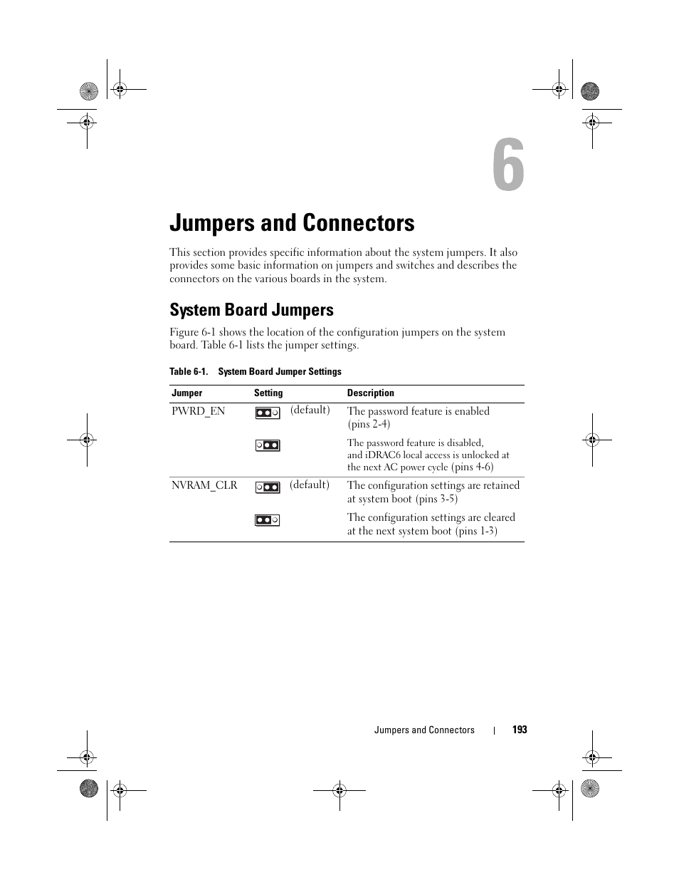 Jumpers and connectors, System board jumpers | Dell PowerEdge R510 User Manual | Page 193 / 216