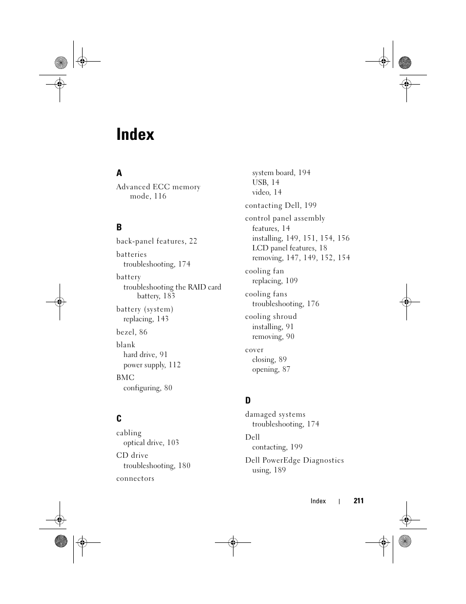 Index | Dell PowerEdge R510 User Manual | Page 211 / 216