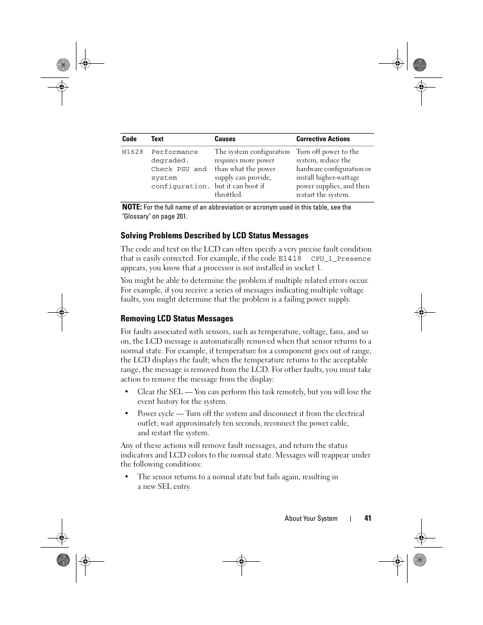 Solving problems described by lcd status messages, Removing lcd status messages, Solving problems described by lcd | Status messages | Dell PowerEdge R510 User Manual | Page 41 / 216