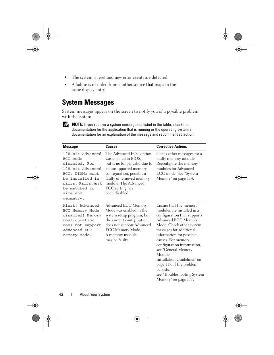System messages | Dell PowerEdge R510 User Manual | Page 42 / 216